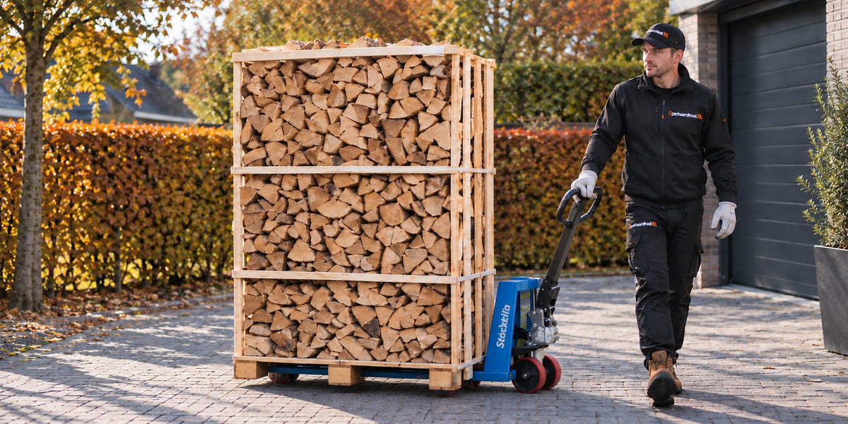 Levering van een pallet ovengedroogd haardhout