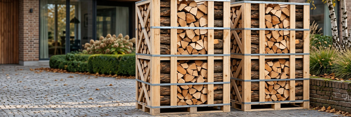 XL pallets ovengedroogd haardhout op de oprit
